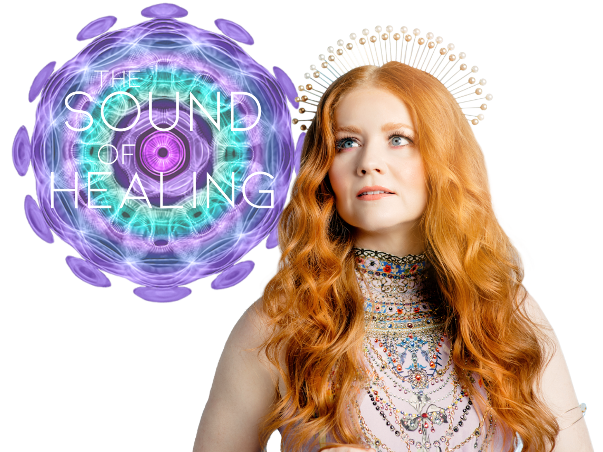 Charleene Closshey with cymatics and text "the sound of healing"